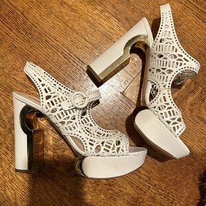 Nicholas kirkwood white lace leather cut out platform sandals